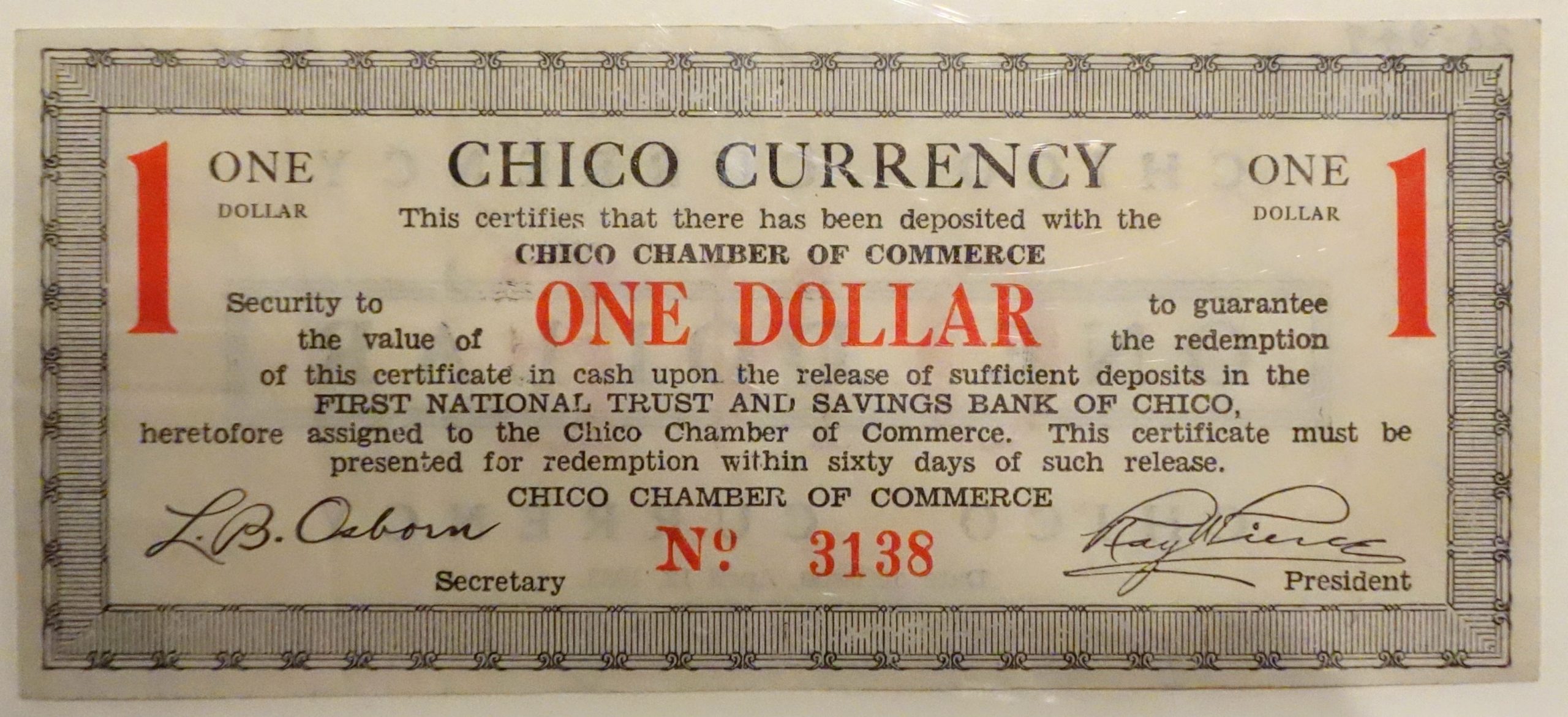 Chico currency issued during California bank holiday, 1933. Chico currency issued during California bank holiday, 1933.
