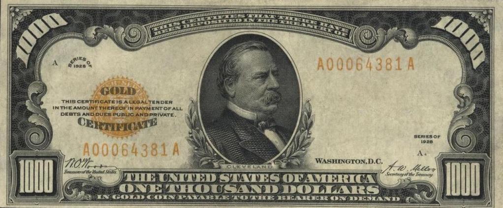 One Thousand Gold Certificate Banknote, 1928