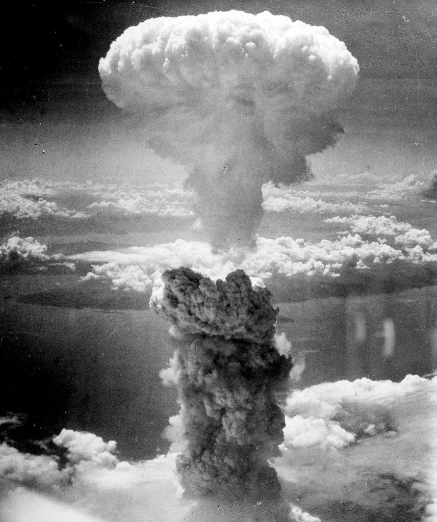 Atomic Cloud Rises Over Nagasaki during world war two.

Atomic bombing of Nagasaki on August 9, 1945. Source: Wikimedia Commons